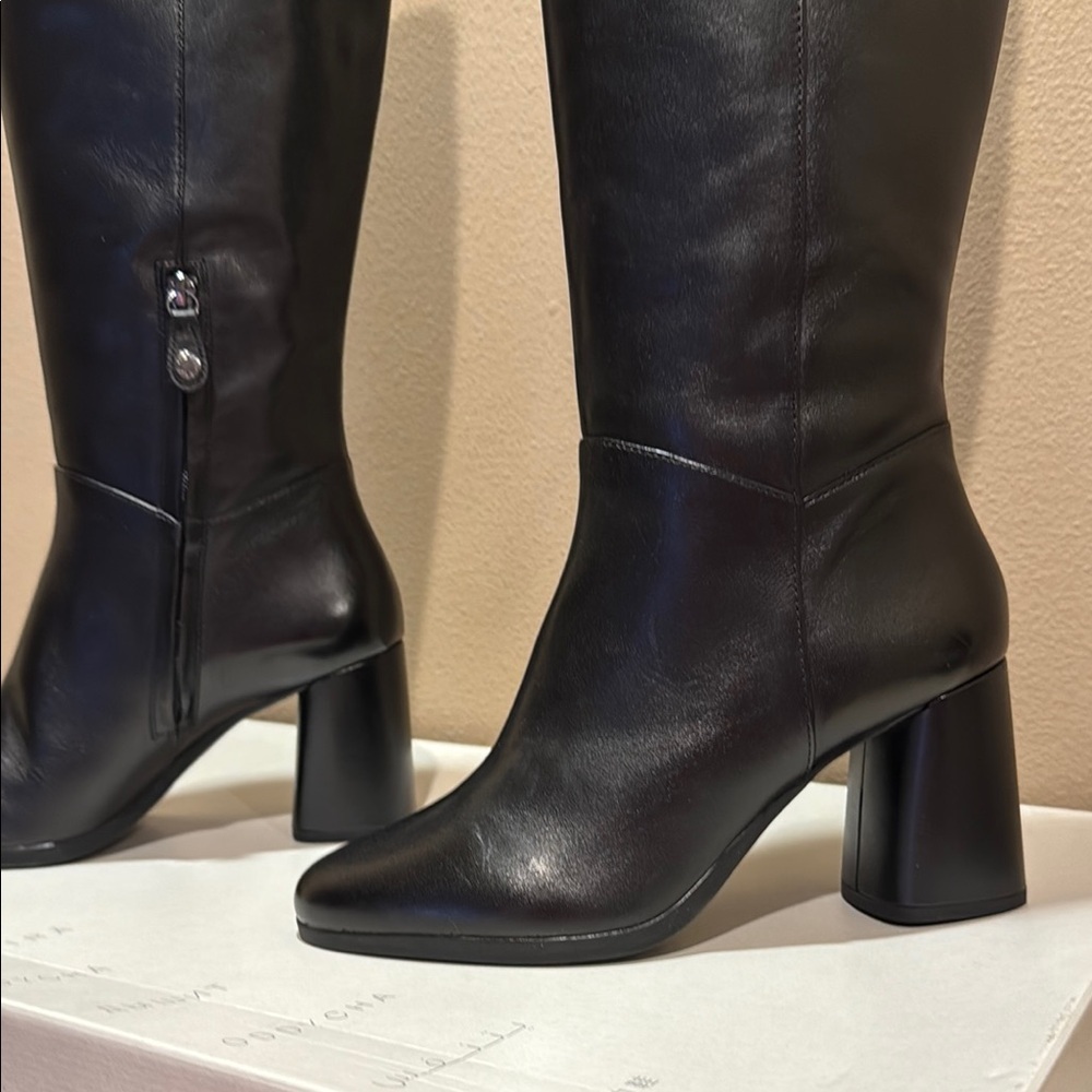 Geox Black Heeled Italian Leather Riding Boots Sleek Design US 8.5 - Picture 9 of 15